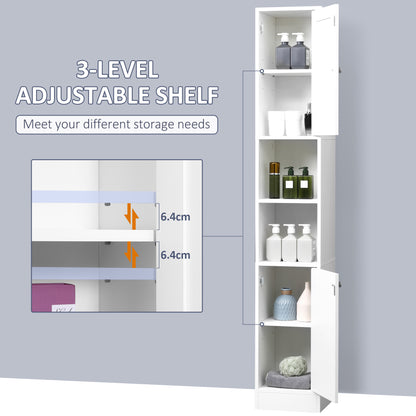 kleankin Bathroom Floor Cabinet Narrow Storage Cabinet with Mirror Adjustable Shelves