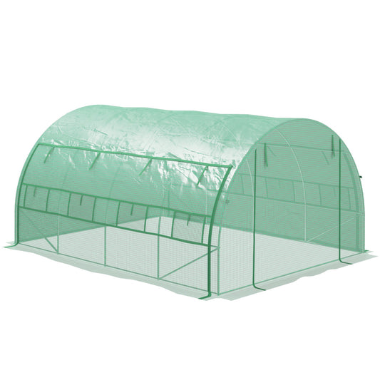 Polytunnel Greenhouse Walk-in Grow House Tent with Roll-up Sidewalls, Zipped Door and 8 Windows, 4x3x2m Green-0