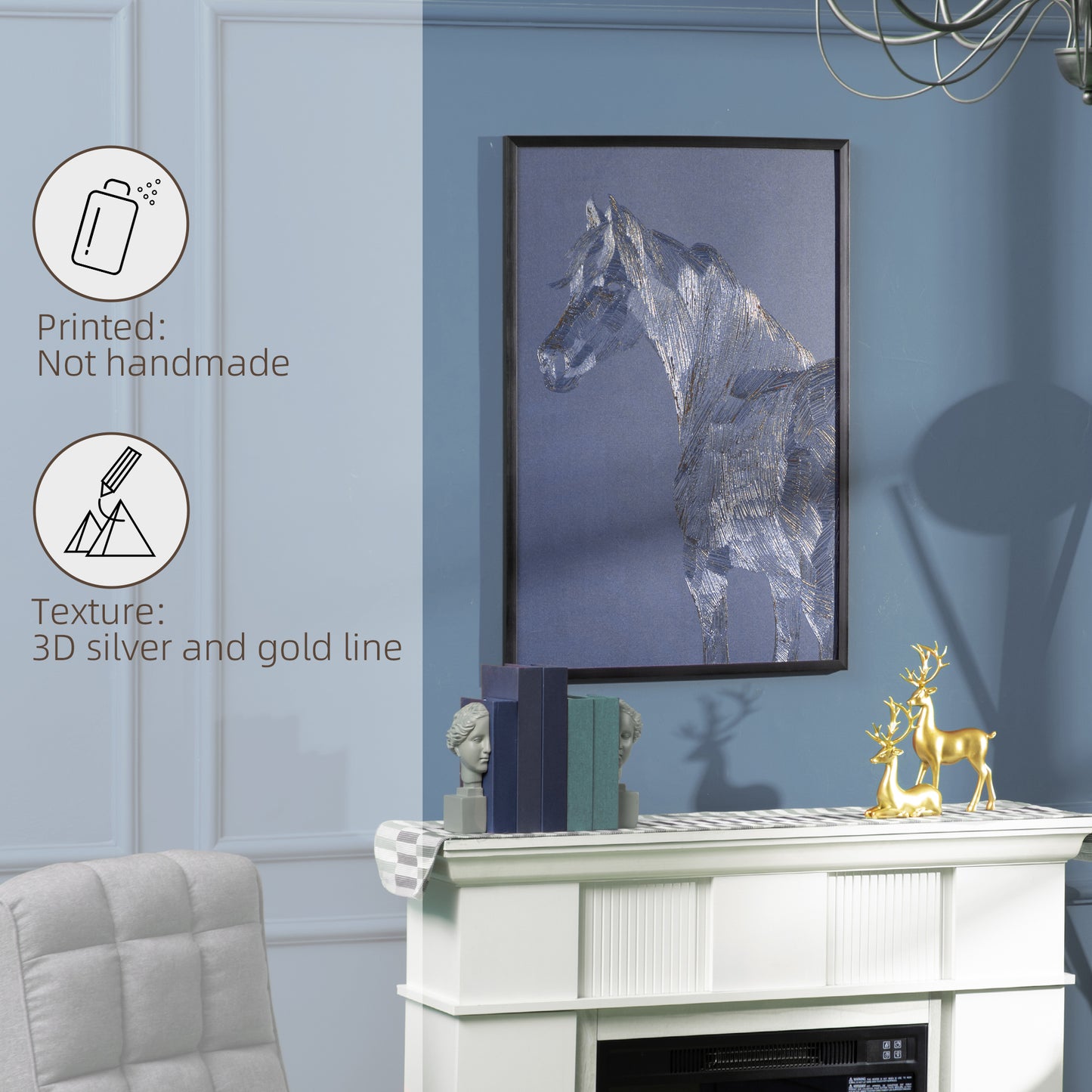 Homcom Canvas Wall Art Gold Textured Horse