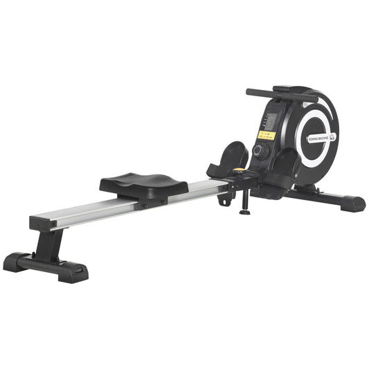 Indoor Body Health & Fitness Adjustable Magnetic Rowing Machine Rower with LCD Digital Monitor & Wheels for Home, Office, Gym-0