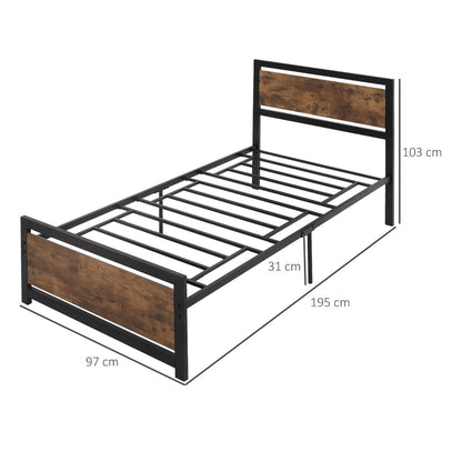 Homcom Single Metal Bed Frame Slat Support Bedstead Base w/ Headboard & Footboard