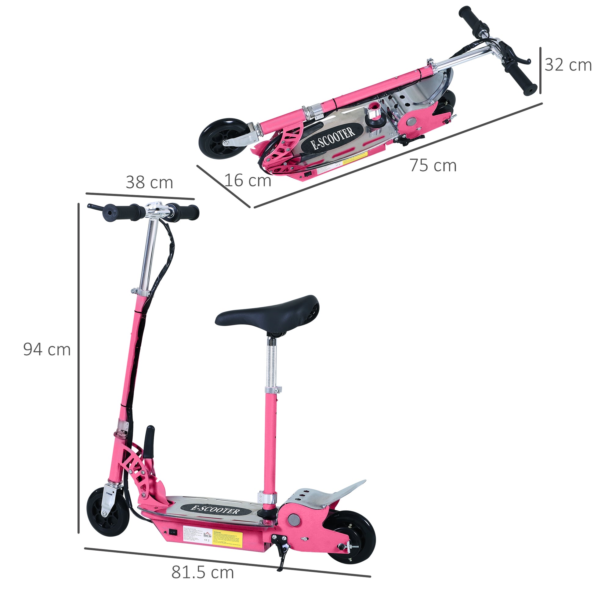 Homcom 12V Battery 120W Teens Foldable Electric Scooter Adjustable Ride Over 7 years old -Pink