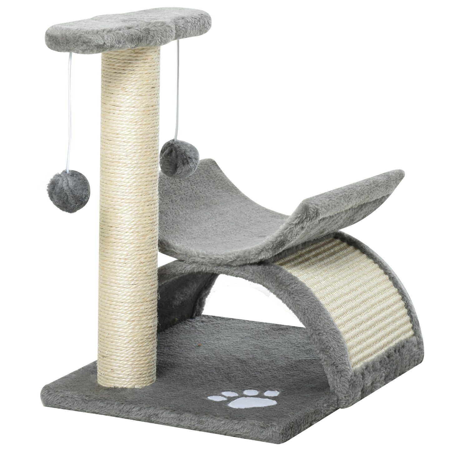 PawHut Cat Tree for Indoor Cats Scratching Post Kitten Scratcher Kitty Activity Play Center Sisal Rotatable Top Bar Tunnel Dangling Ball Light Grey