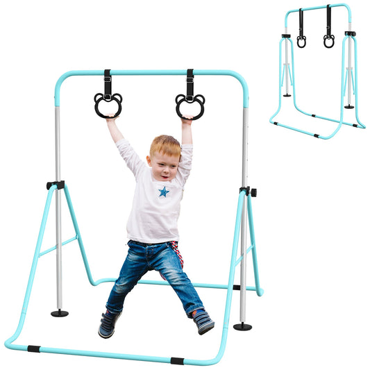 Adjustable Height, Foldable Kids Gymnastics Bar w/ Non-Slip Mats, for 3+ Years, Green-0