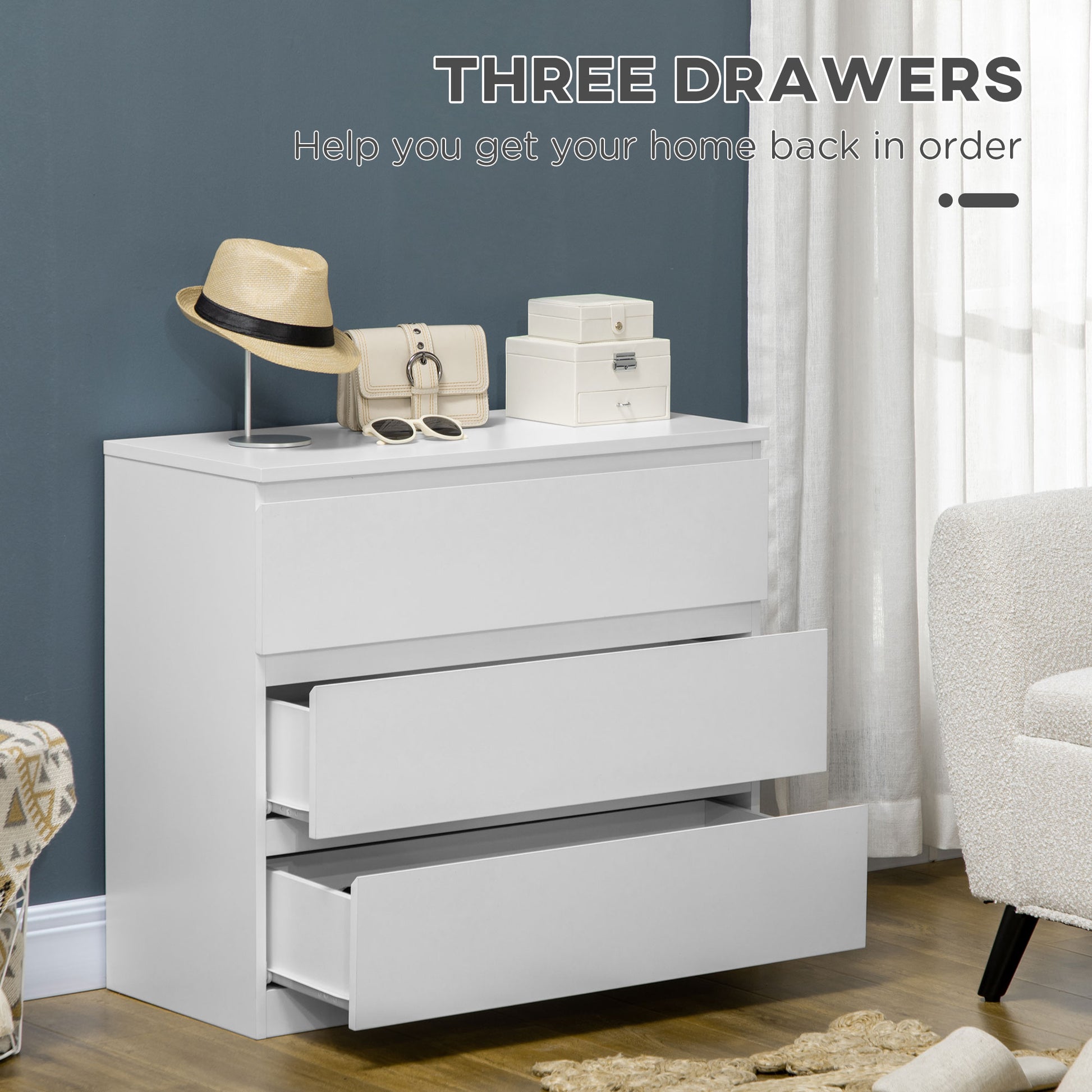 Homcom Chest Of Drawers 3-Drawer Storage Organiser Unit For Bedroom Living Room White