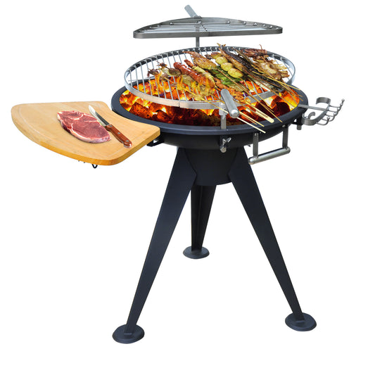 Outsunny Round BBQ Grill W/Cutting Board-Black