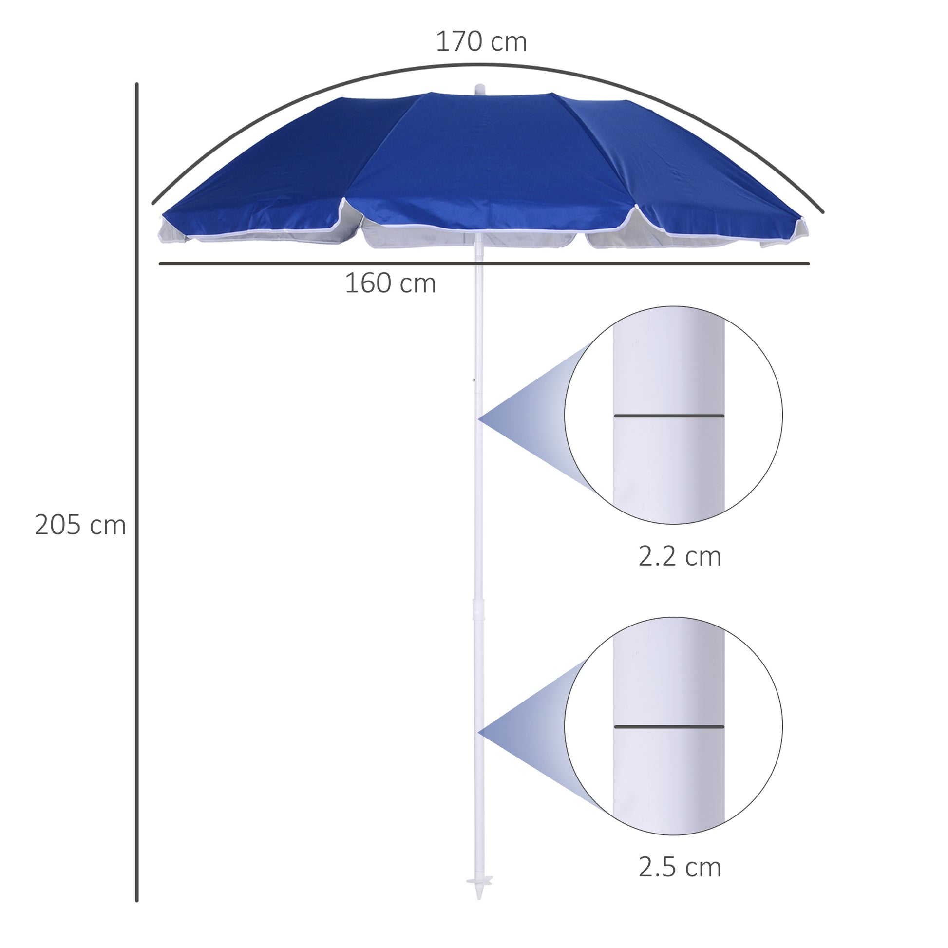 Outsunny 1.7m Beach Umbrella