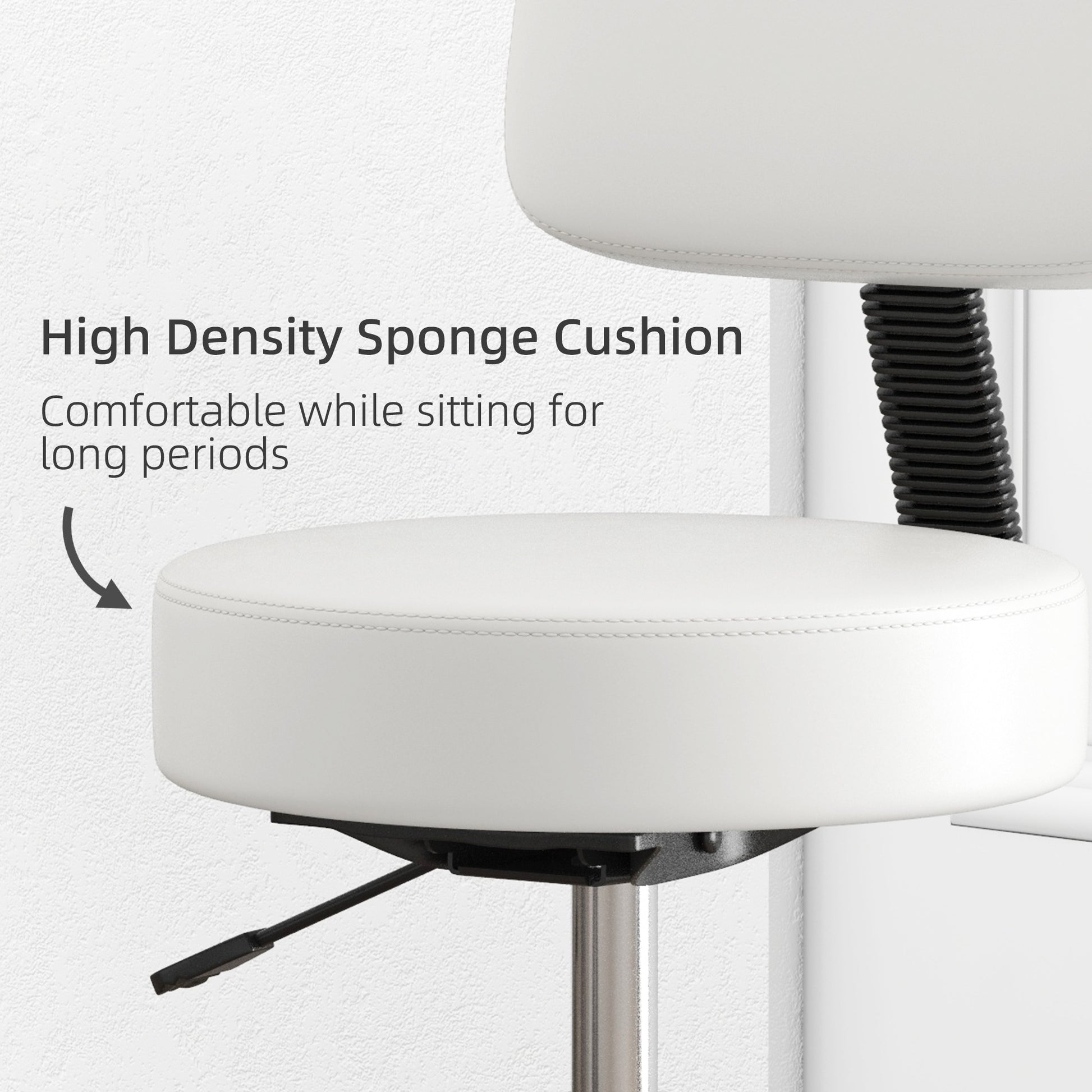 Homcom Beautician's Swivel Salon Chair w/ Padded Seat Back 5 Wheels Adjustable Height Salon Hairdressers Tattoo Spa Rolling Cushion Professional White