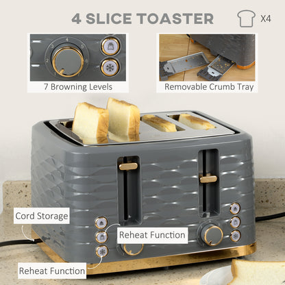 Kettle & Four Slice Toaster Set Grey by Homcom