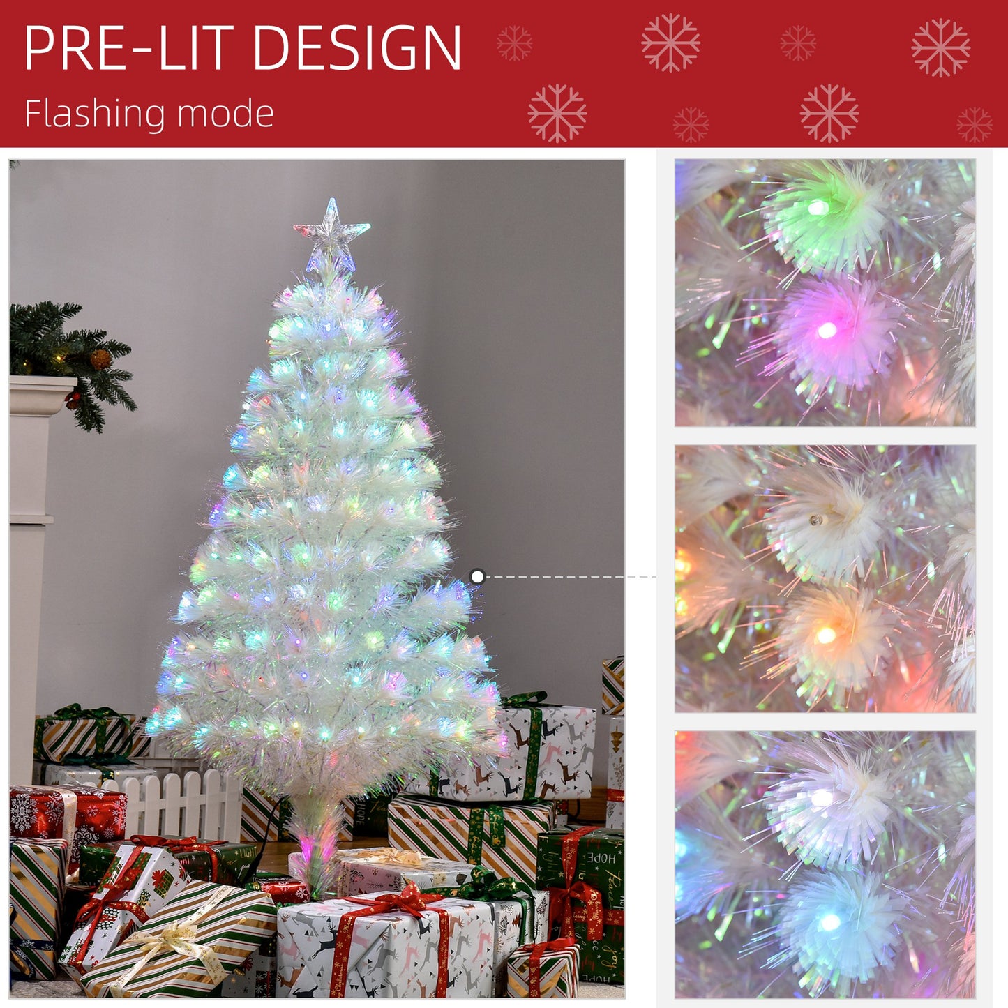 Homcom 4FT Prelit Artificial Christmas Tree with Fiber Optic LED Light