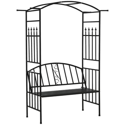 Outsunny Steel Frame Outdoor Garden Arch w/ 2-Seater Bench Black