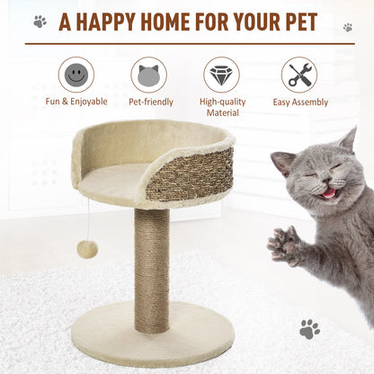 PawHut Cat Tree for Indoor Cats Kitten Tower Activity Center Climbing Stand Furniture with Scratching Posts Dangling Ball Perch Beige