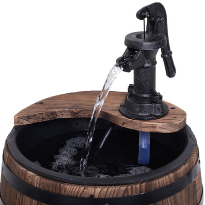 Outsunny Fir Wood Barrel Pump Fountain W/ Flower Planter