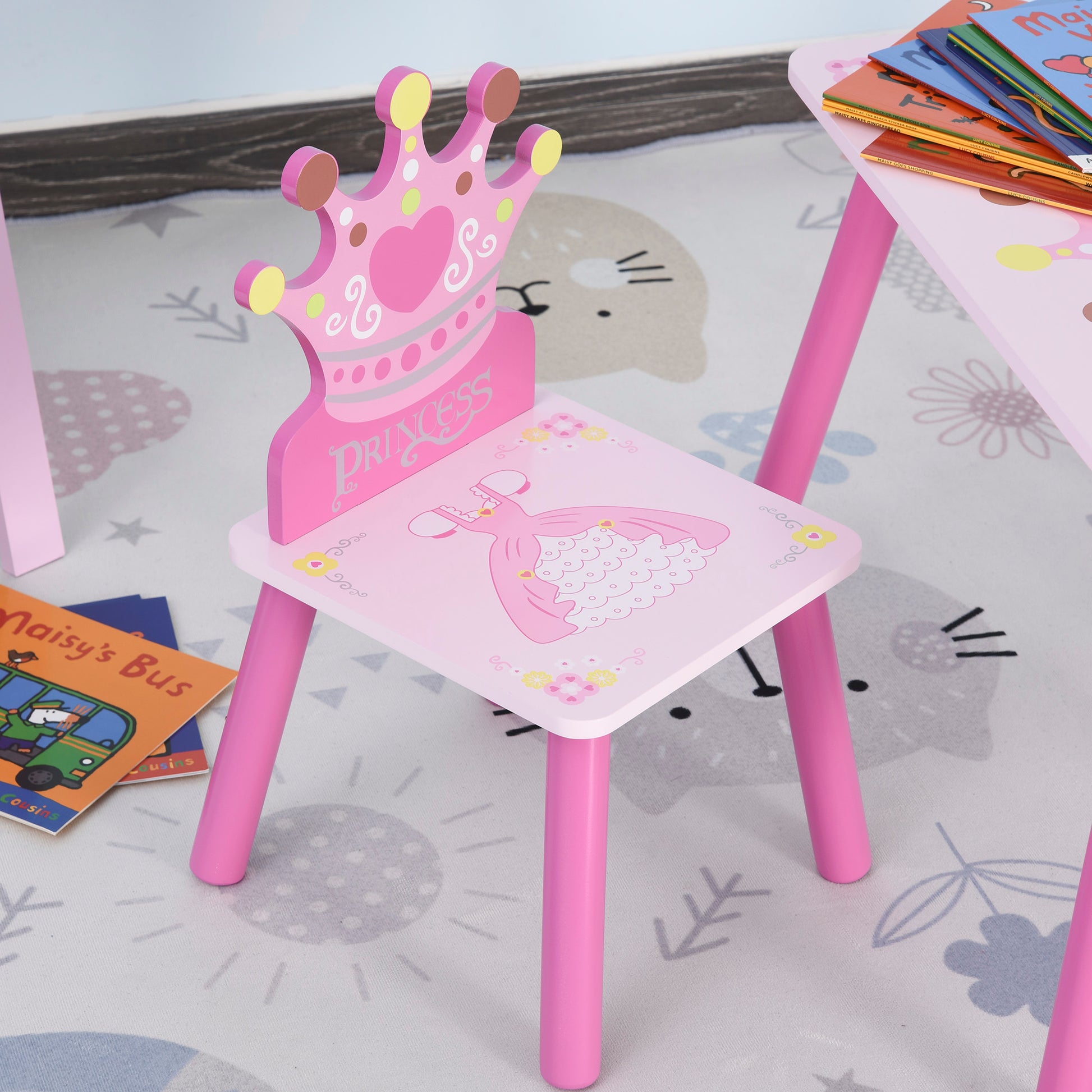 Homcom Kids Three-Piece Table and Chairs Set  Pink