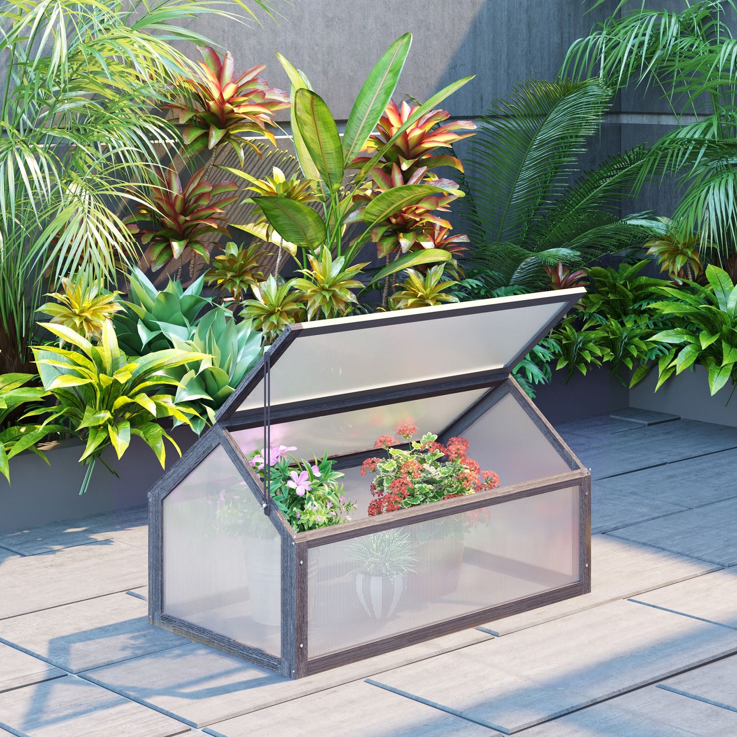 Outsunny Wooden Cold Frame Garden Polycarbonate Greenhouse with Openable Top Cover