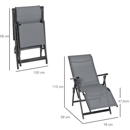 Outsunny Set of 2 Outdoor Sun Lounger Adjustable Folding Steel Chaise Reclining Lounge Chairs with 10 Back and Leg Positions