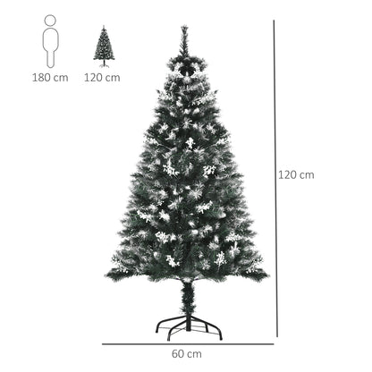 Homcom 5FT Artificial Snow-Dipped Christmas Tree Removable Stand with White Berries Star Topper Branch Green