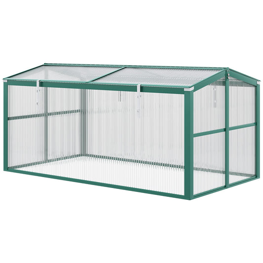 Aluminium Polycarbonate Greenhouse Cold Frame Grow House, Openable Top for Flowers and Vegetables, 130x70x61cm-0