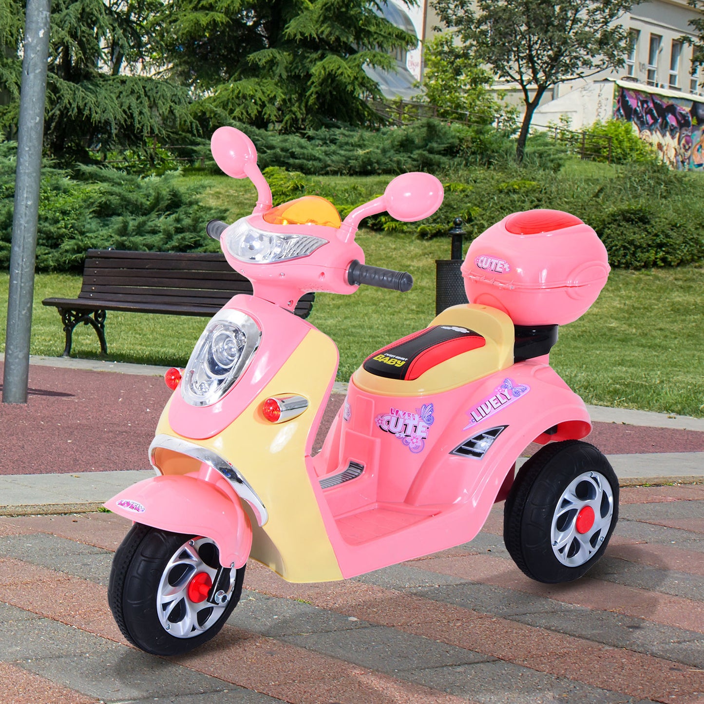 Homcom Plastic Music Playing Electric Ride-On Motorbike w/ Lights Pink