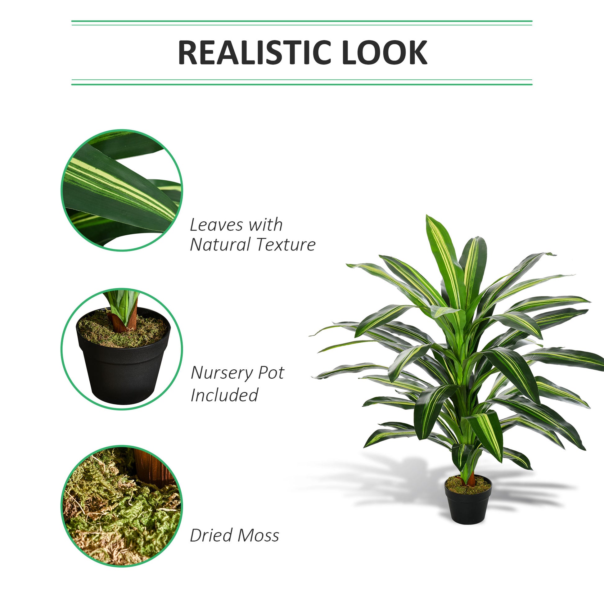 Outsunny 110cm/3.6FT Artificial Dracaena Tree Decorative Plant 40 Leaves with Nursery Pot