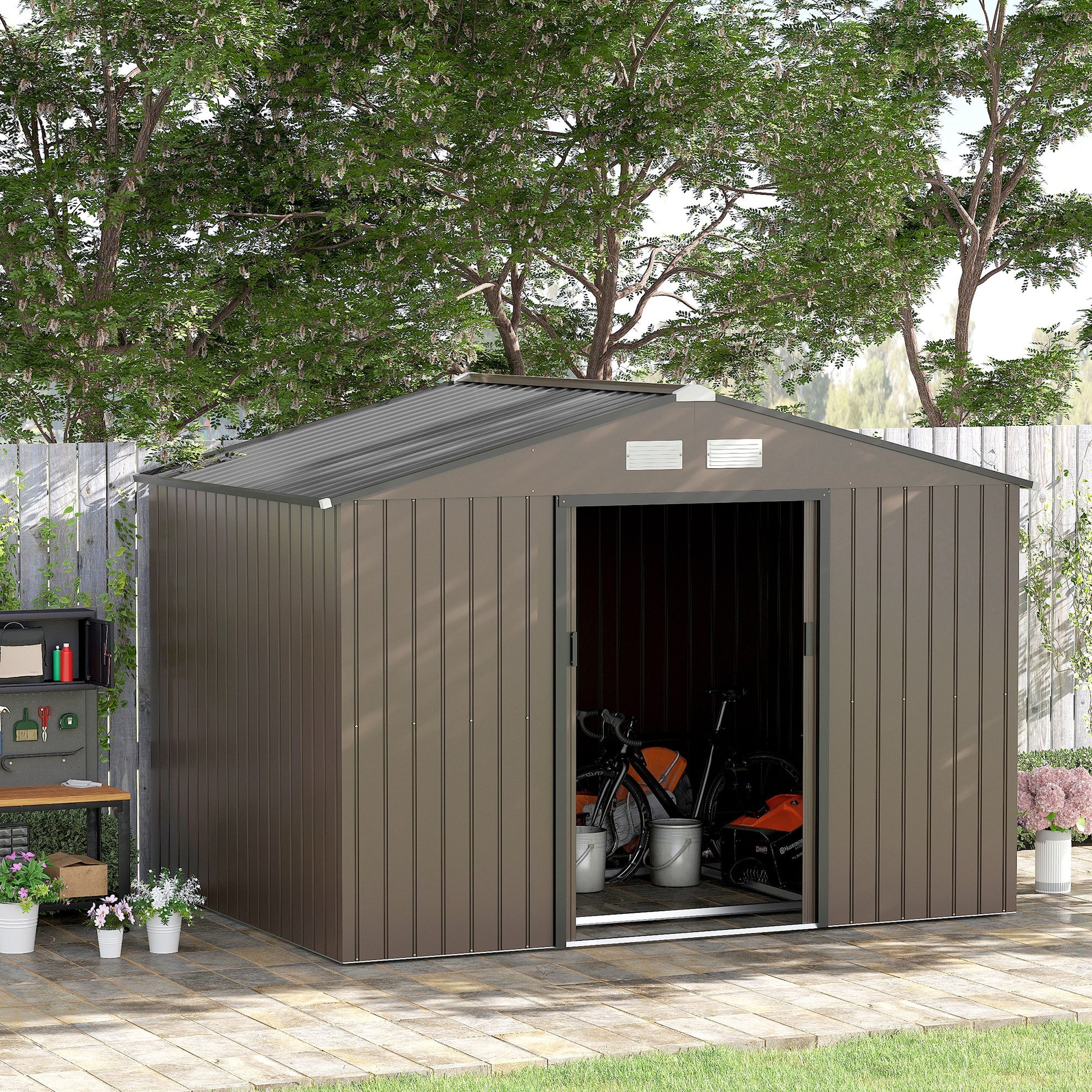 Galvanised 9 x 6' Double Door Reverse Apex Garden Shed With Ventilation Steel Brown by Steadfast