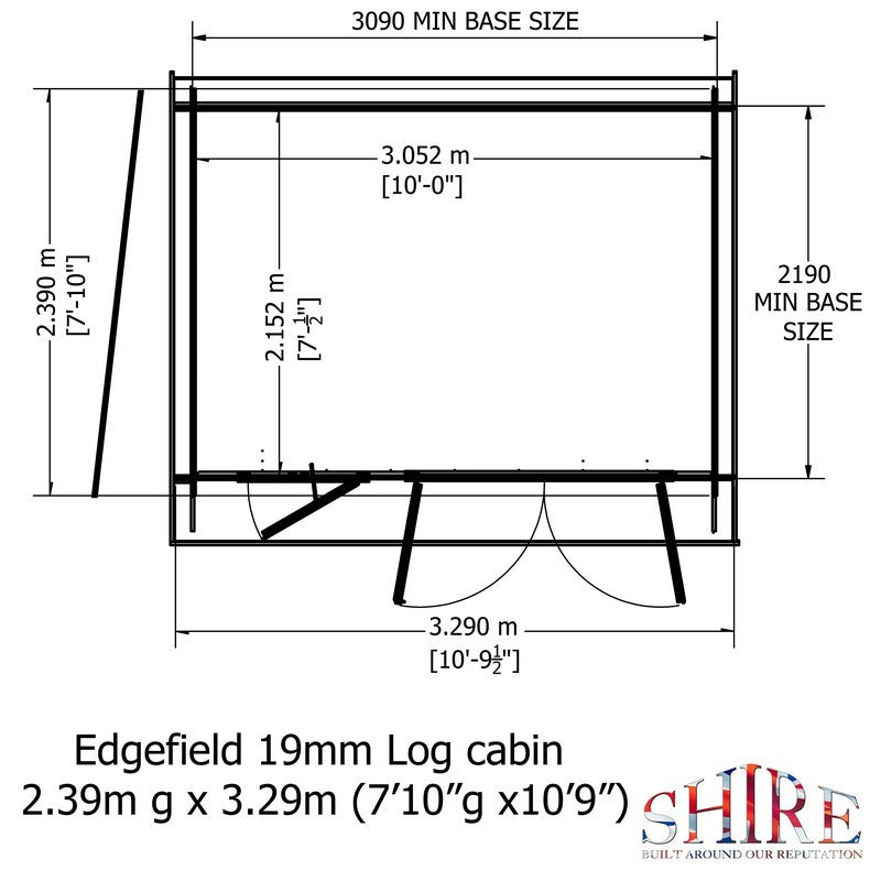 Shire Edgefield 10' 9" x 7' 10" Pent Log Cabin - Premium 19mm Cladding Log Clad