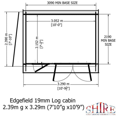 Shire Edgefield 10' 9" x 7' 10" Pent Log Cabin - Premium 19mm Cladding Log Clad