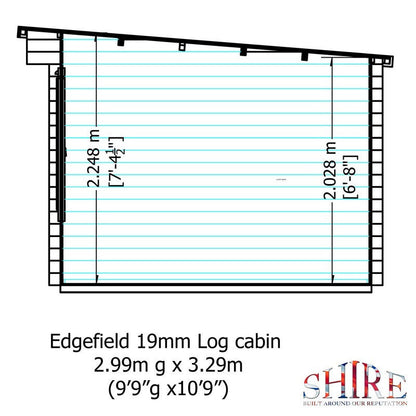 Shire Edgefield 10' 9" x 9' 9" Pent Log Cabin - Premium 19mm Cladding Log Clad