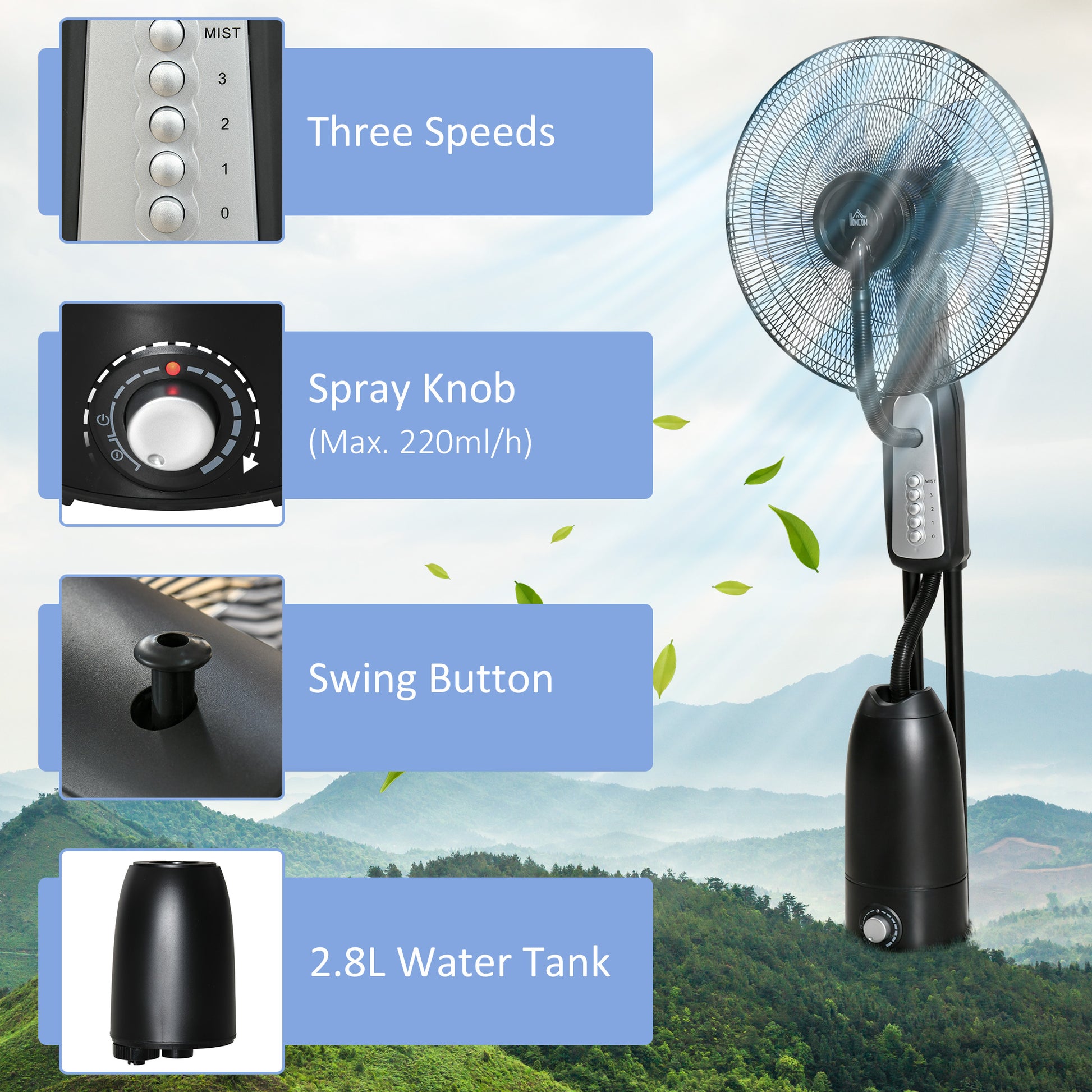 Homcom Pedestal Fan with Water Mist Spray