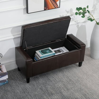 Homcom Pu Leather Storage Ottoman Bench Storage Chest Tufted Ottoman Cube With Flipping Top 92L X 40W X 40H cm Brown