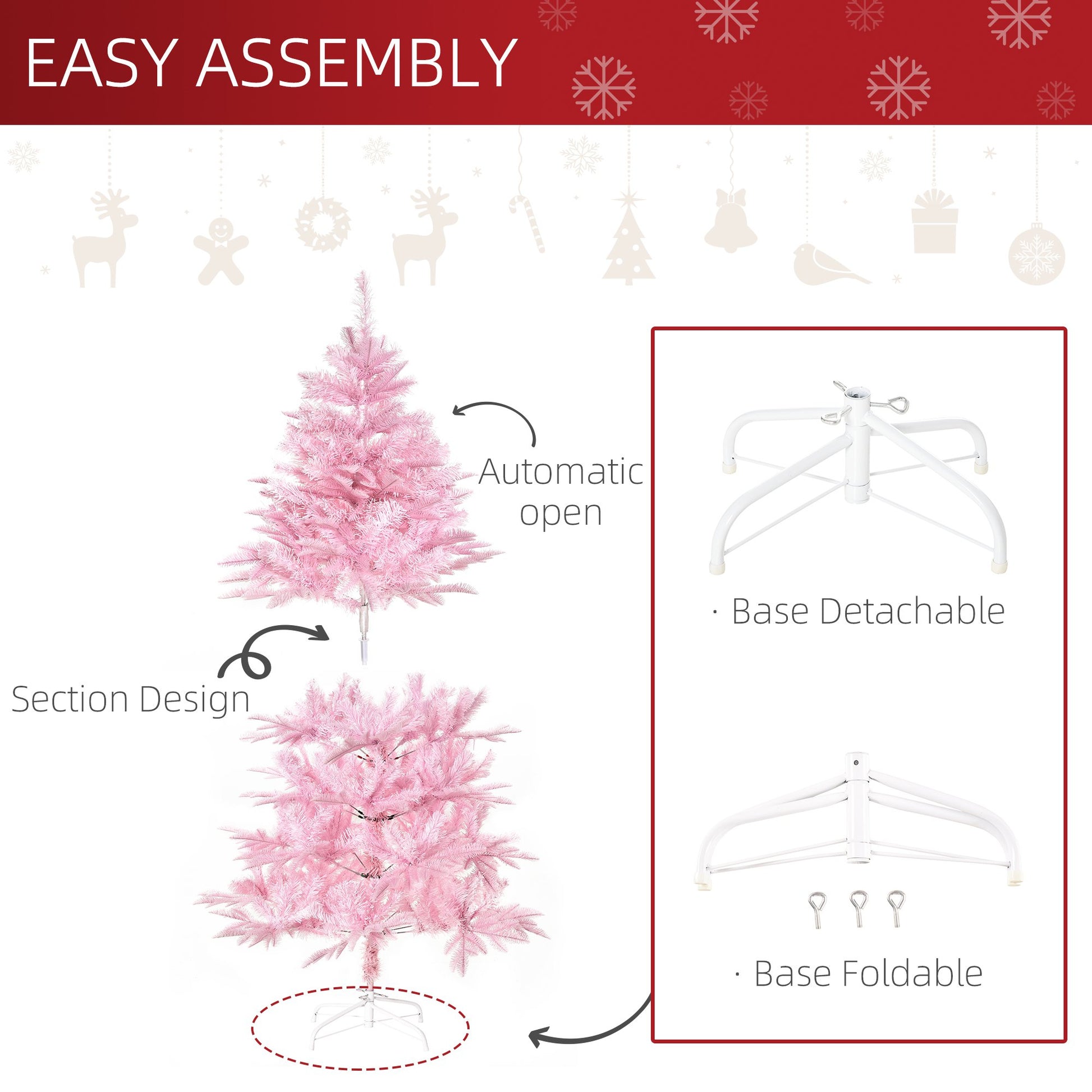 Homcom 5FT Artificial Christmas Tree Holiday Xmas Holiday Tree Decoration with Automatic Open