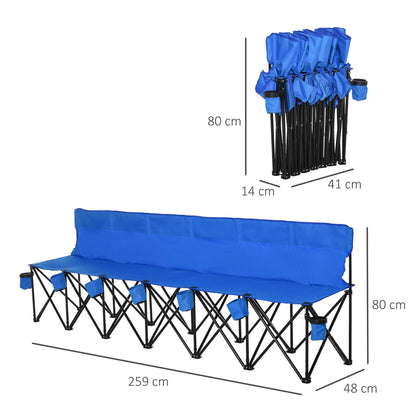 Outsunny Football 6 Seater Folding Sports Bench Outdoor Picnic Camping Portable Spectator Chair Steel Frame w/ Cup Holder & Carry Bag - Blue