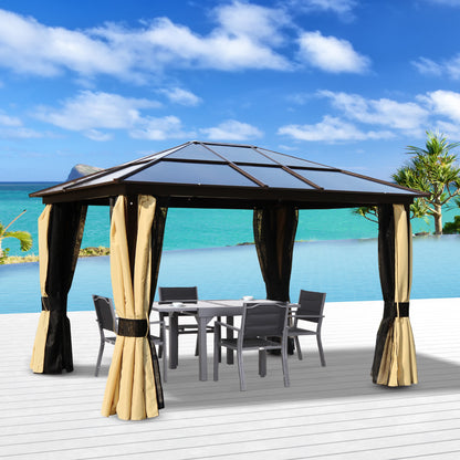 Outsunny 3 x 3.6m Polycarbonate Hard Top Gazebo with LED Solar Light and Aluminium Frame