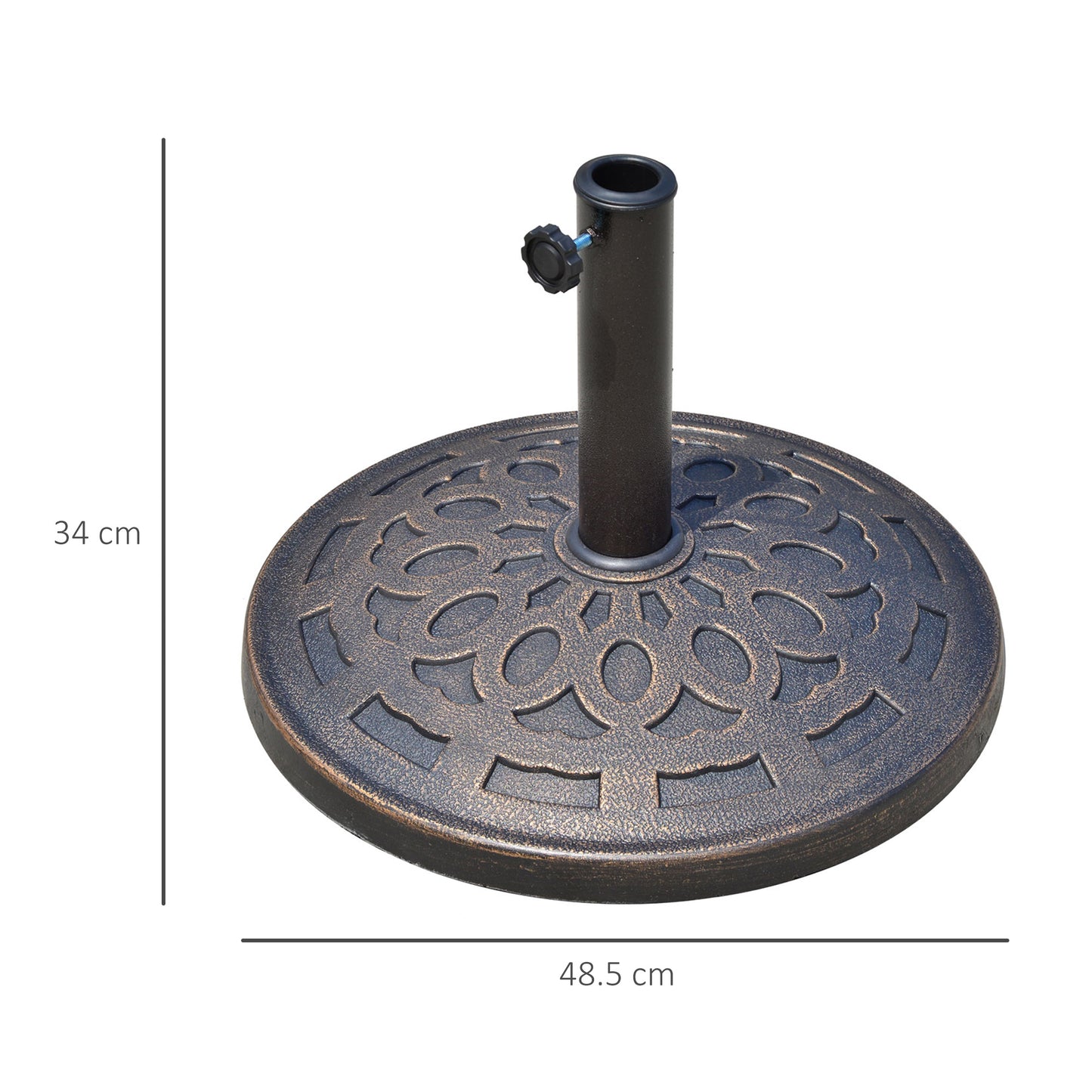 Outsunny 14kg Round Garden Parasol Base Holder Decorative Resin Market Umbrella Stand with Adjustable Coupler