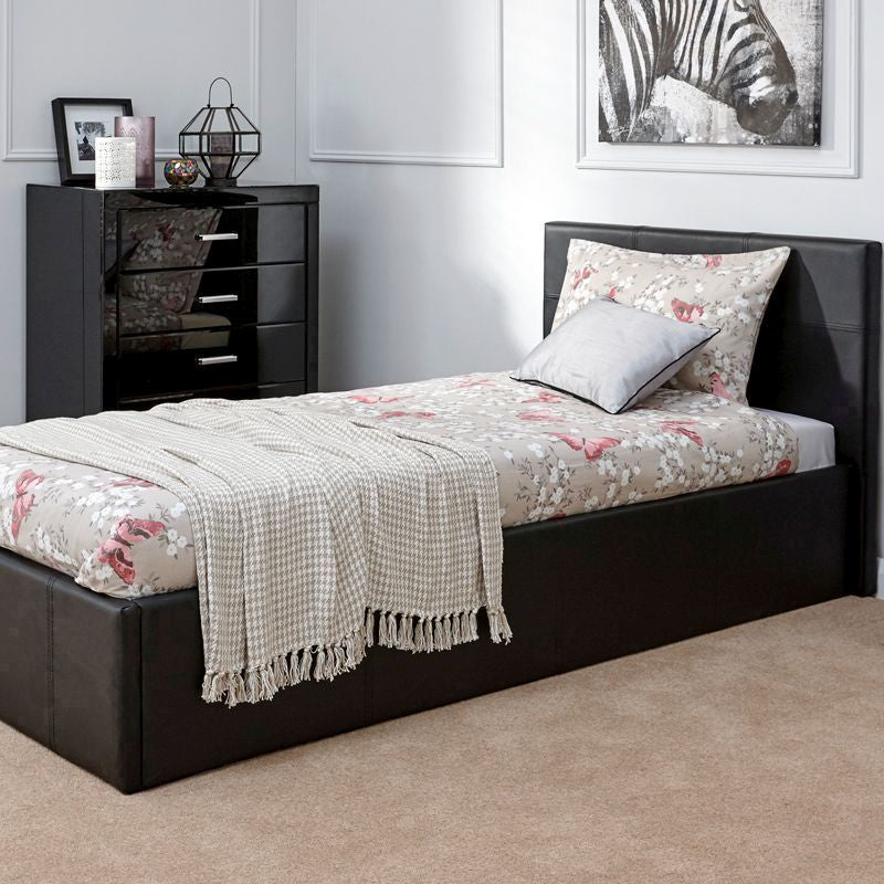 Winston Single Ottoman Bed Faux Leather Black 3 x 7ft