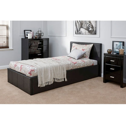 Winston Single Ottoman Bed Faux Leather Black 3 x 7ft