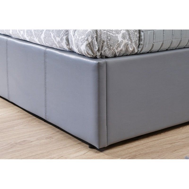 Winston Small Double Ottoman Bed Faux Leather Grey 4 x 7ft