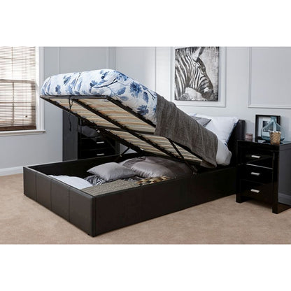 Winston Double Ottoman Bed Faux Leather Black 5 x 7ft