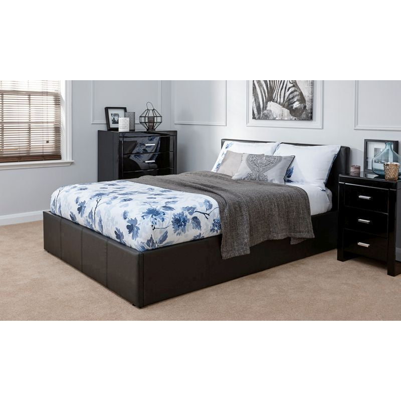 Winston King Size Ottoman Bed Faux Leather Black 4 x 7ft