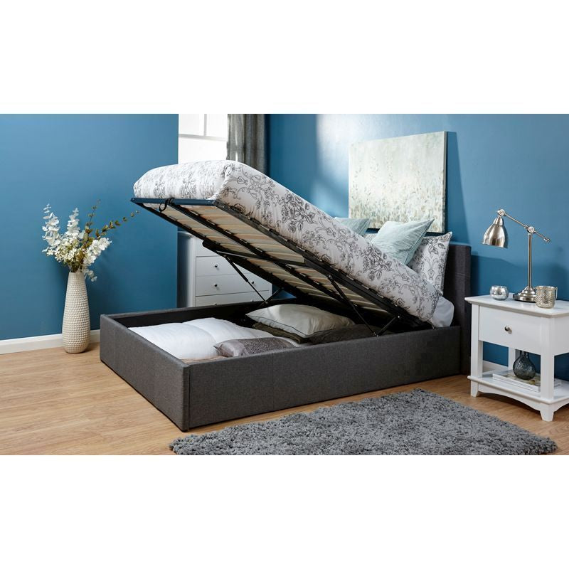 Winston Small Double Ottoman Bed Fabric Black 4 x 7ft