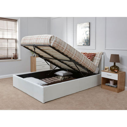 Winston Small Double Ottoman Bed Faux Leather White 4 x 7ft