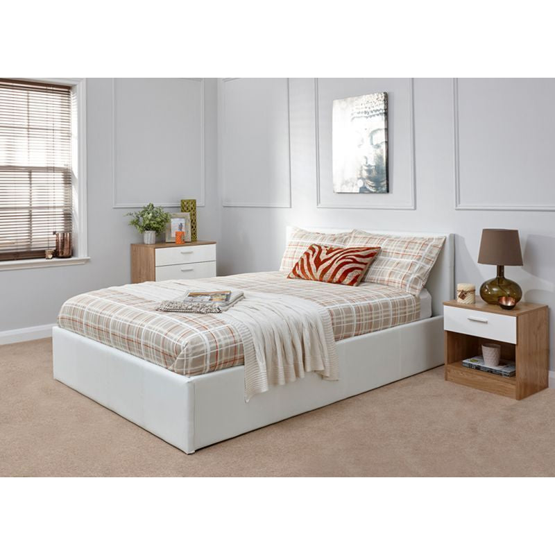 Winston Small Double Ottoman Bed Faux Leather White 4 x 7ft