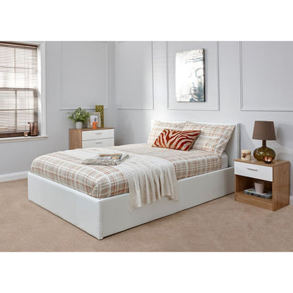 Winston Small Double Ottoman Bed Faux Leather White 4 x 7ft