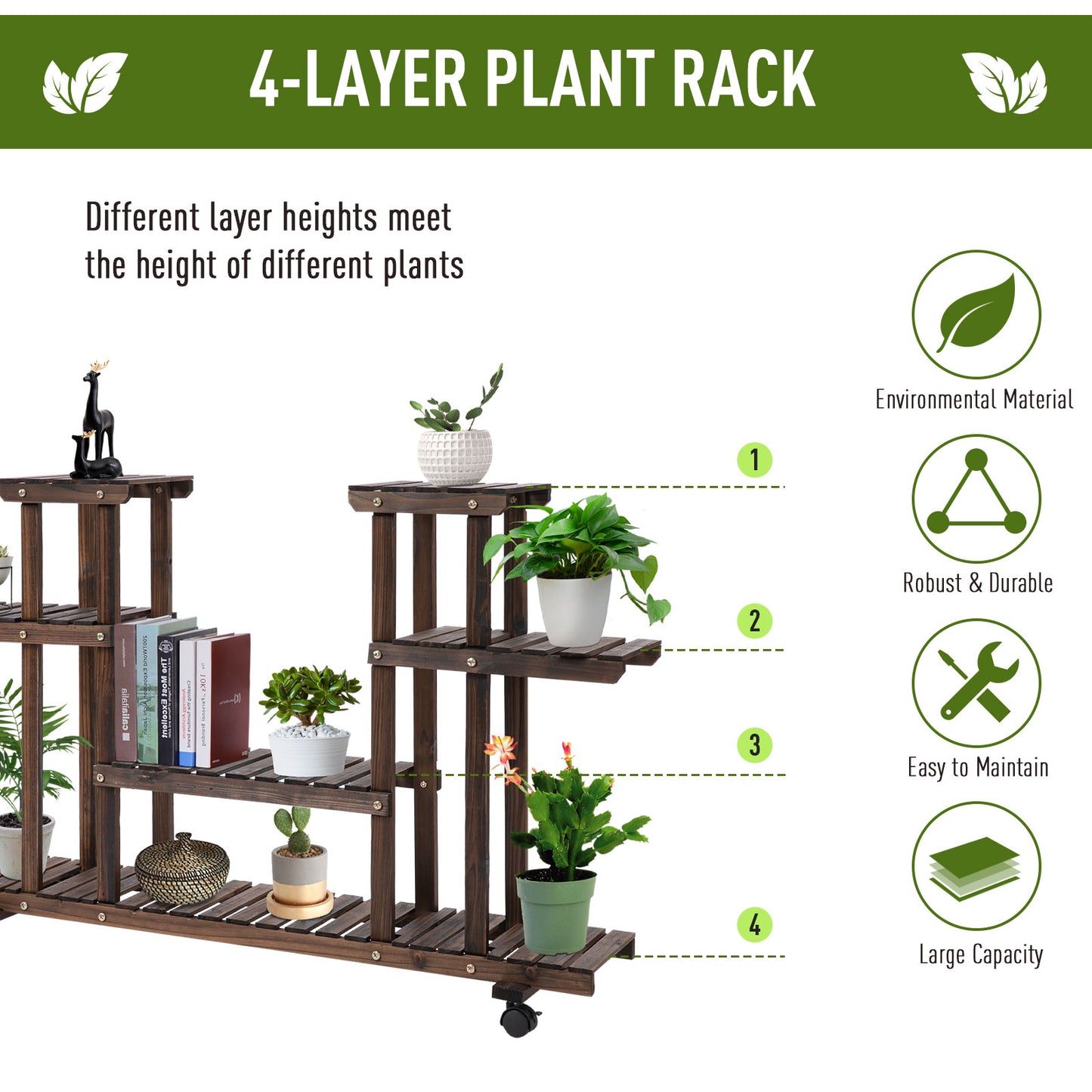 Outsunny 4-Tier Plant Stand with Wheels and Brakes