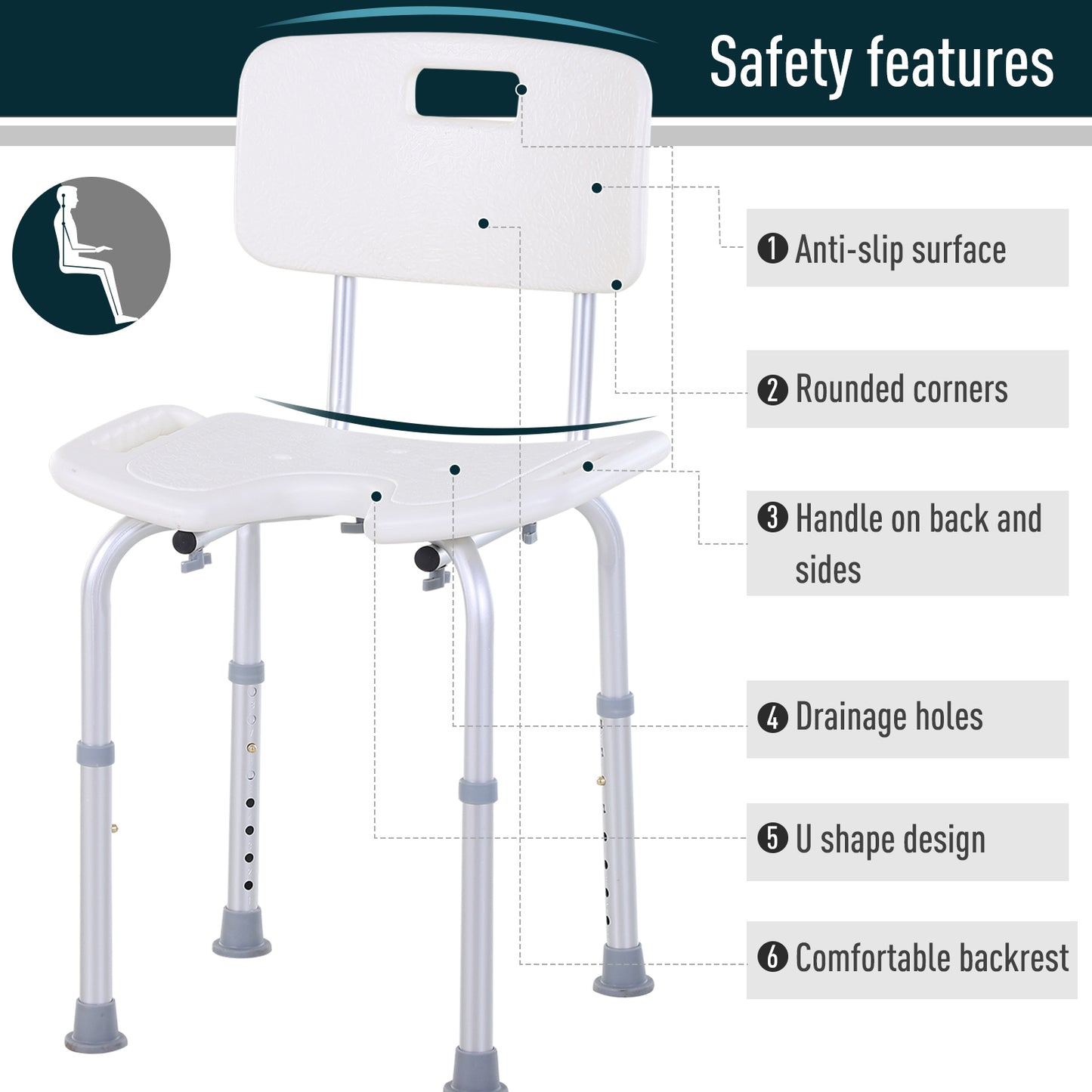 Homcom Aluminium Alloy Adjustable Shower Stool - White