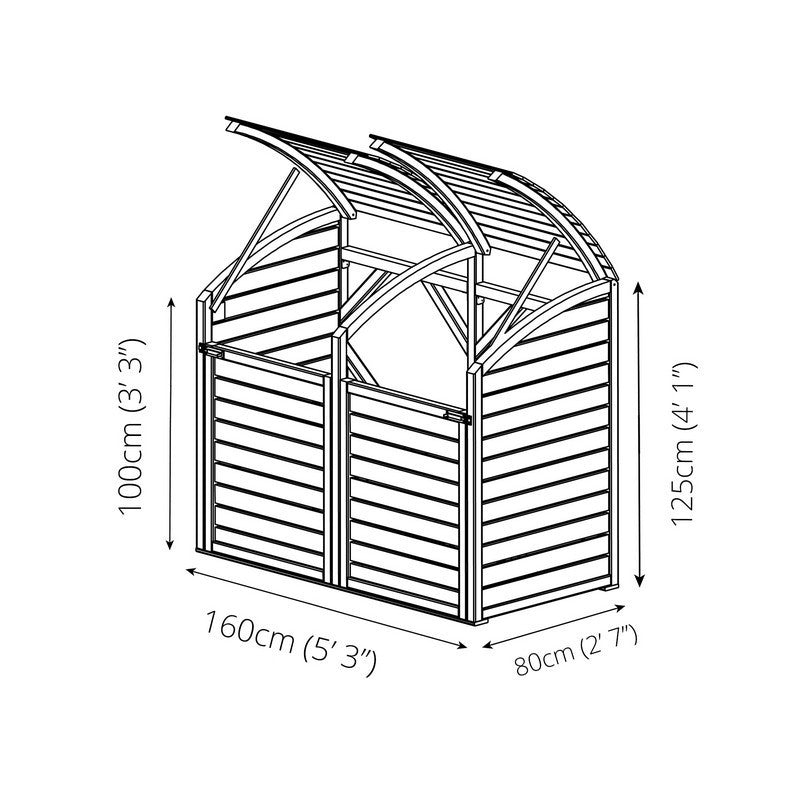 Mercia 5' 2" x 2' 7" Curved Bin Store - Premium Pressure Treated Slatted