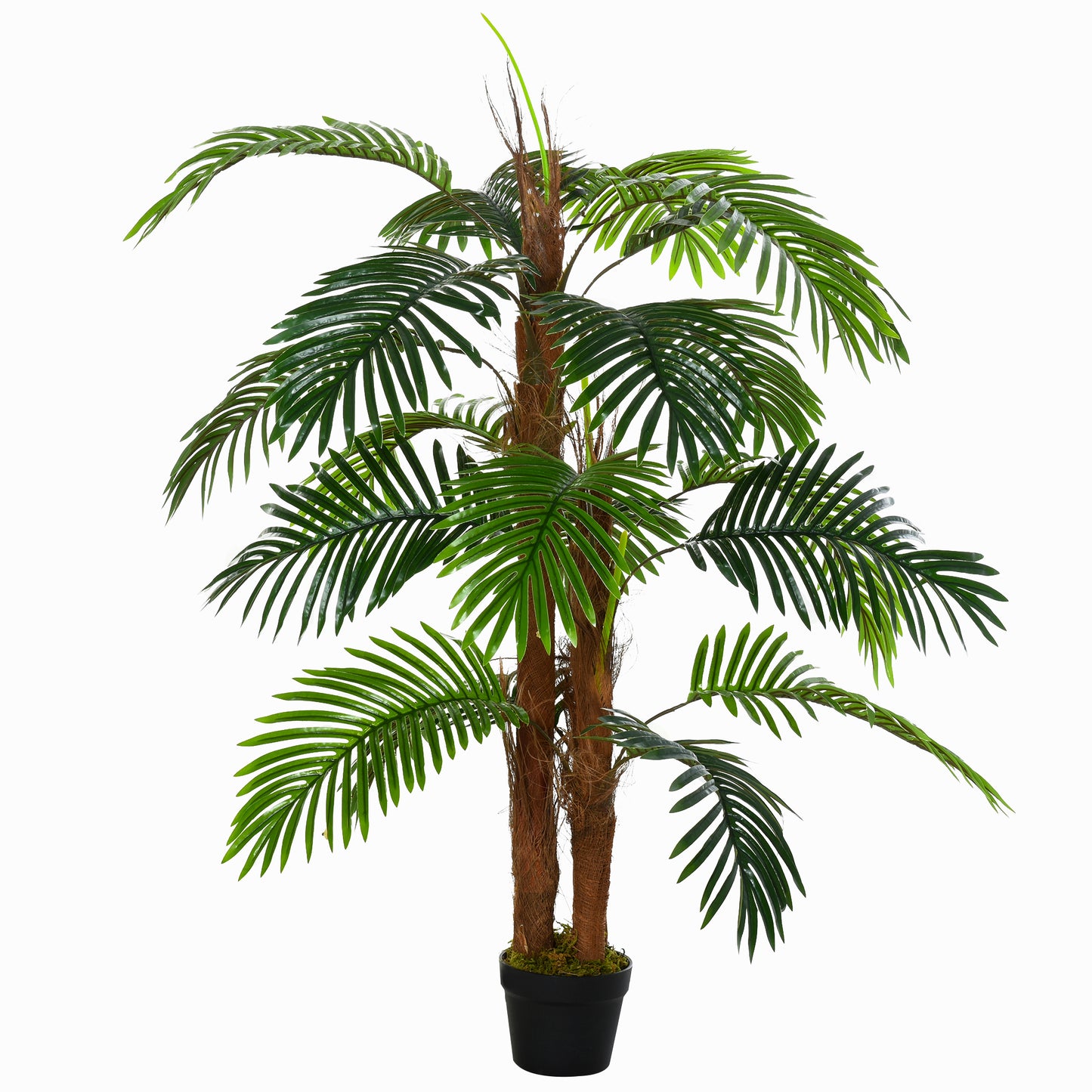 Outsunny 120cm/4FT Artificial Palm Tree Decorative Plant w/ 19 Leaves Nursery Pot Fake Plastic Indoor Outdoor Greenery Home Office Décor