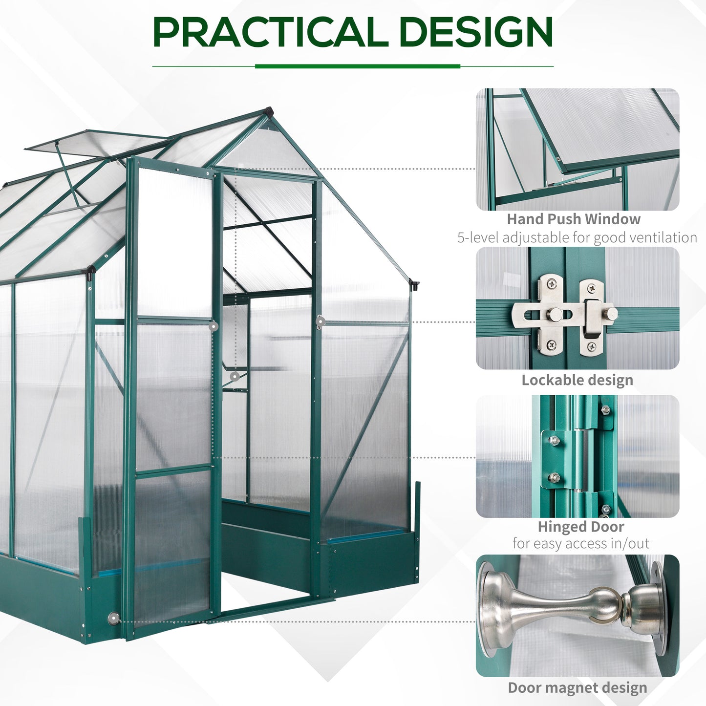 Outsunny Garden Walk-in Aluminium Greenhouse Polycarbonate with Plant Bed