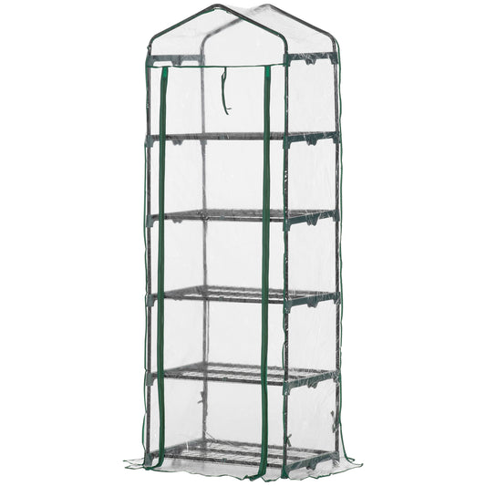 Outsunny 5 Tier Mini Greenhouse Outdoor Flower Stand Green House PVC Cover Portable Shed Metal Frame Transparent 69 x 49 x 193cm