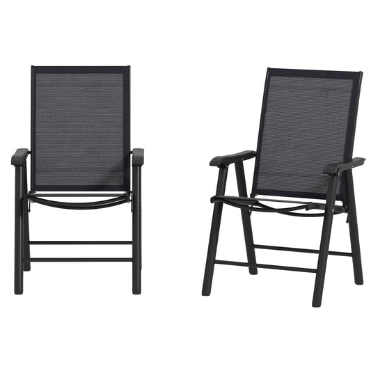 Set of 2 Foldable Metal Garden Chairs Outdoor Patio Park Dining Seat Yard Furniture Dark Grey-0